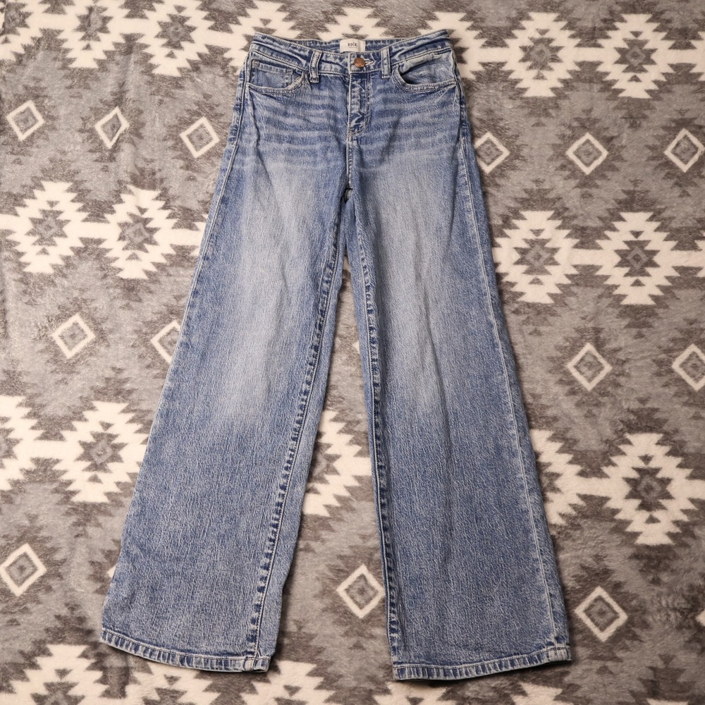 BKE Youth Wide Leg Jeans Light Wash Denim High Rise Stretch Size 14R